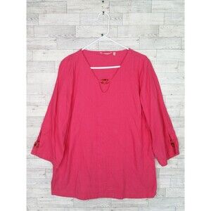 Women’s Soft Surroundings 100% Linen Pink Coastal Top Blouse Size XL